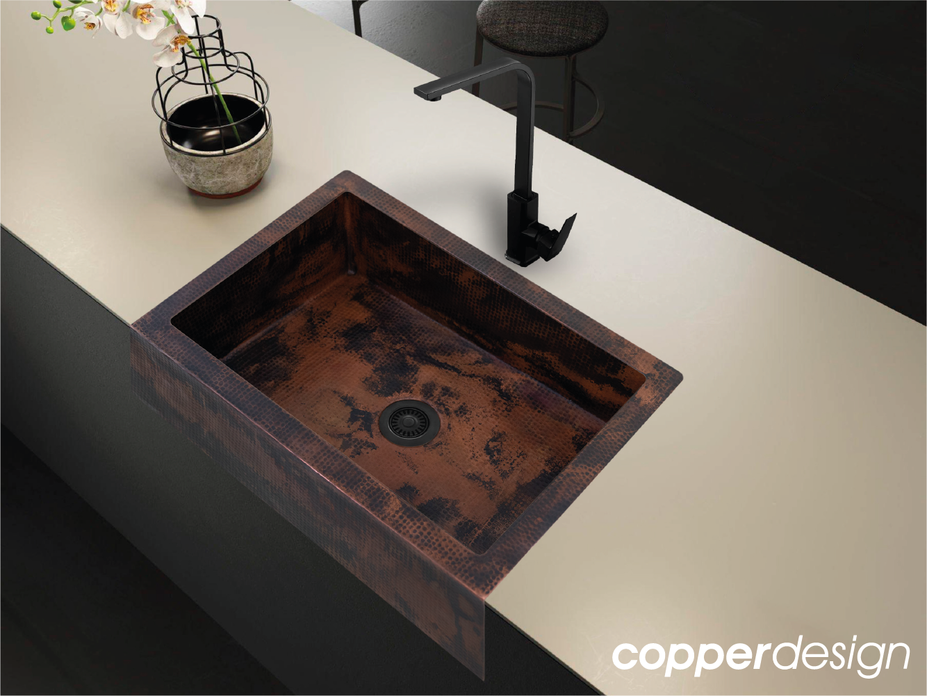 Fregadero de cocina de granja de cobre