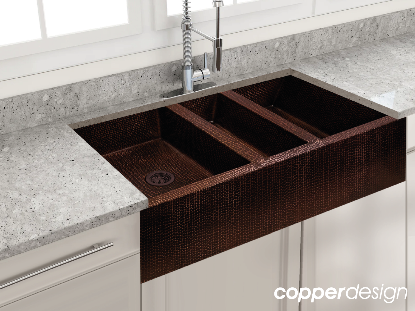 Copper Triple Bowl Farmhouse Kitchen Sink