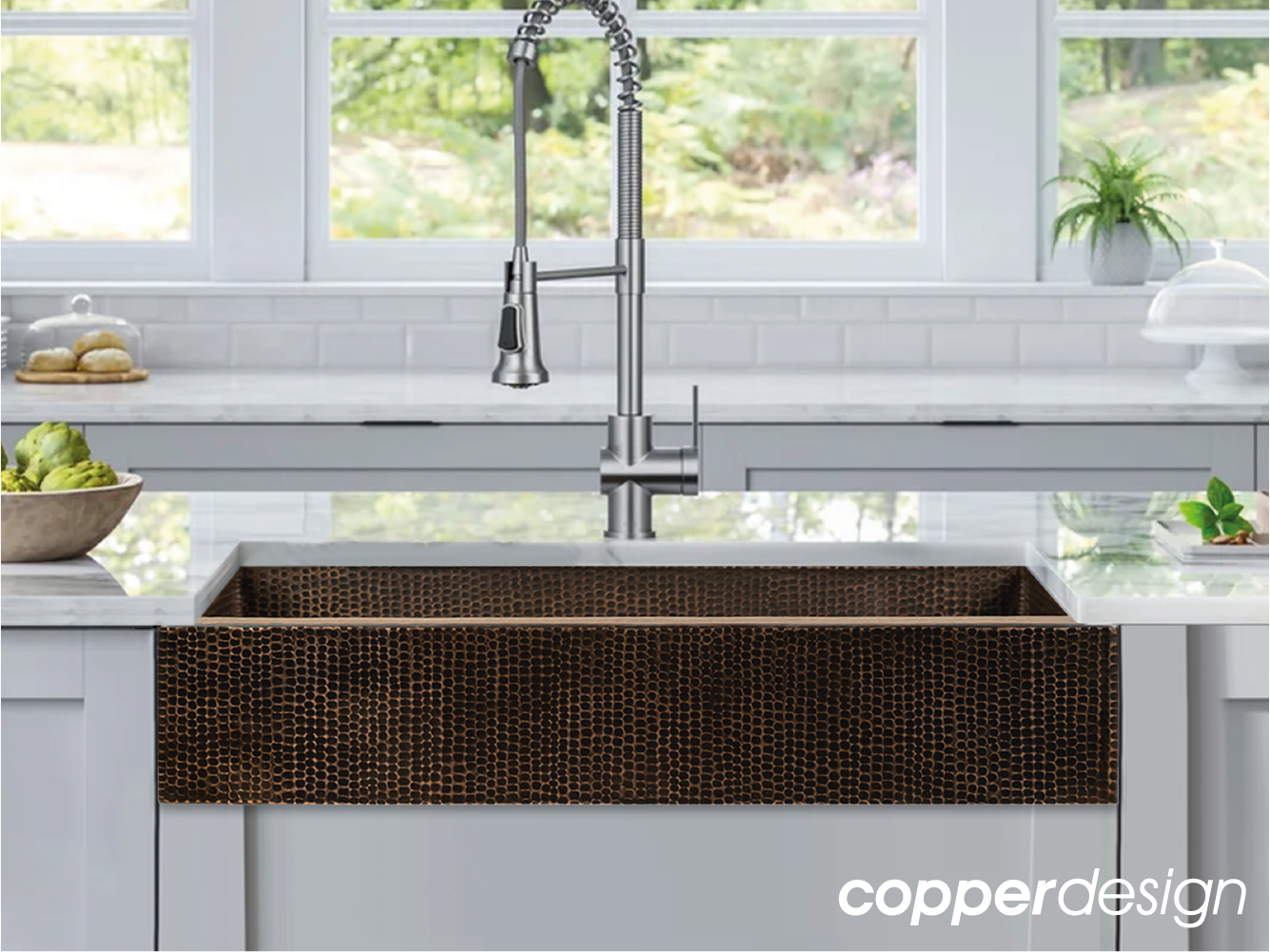 Delantal corto para fregadero de cocina de granja de cobre