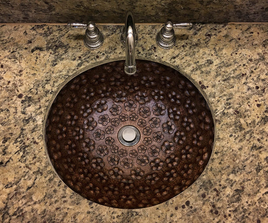 Innova Copprt Round Bath Sink Violet Flowers Design