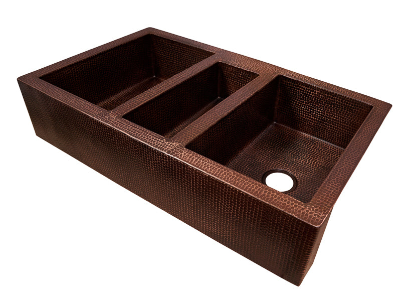 Copper Triple Bowl Farmhouse Kitchen Sink