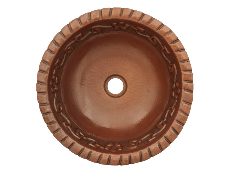 Copper Round Bath Sink Flower Design