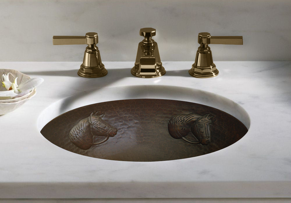 Innova Copper Oval Bath Sink Horses Design