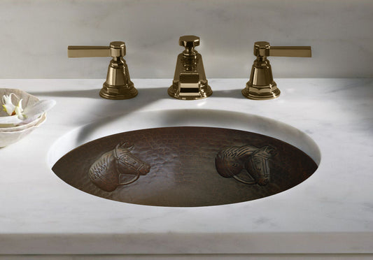 Lavabo de baño ovalado de cobre Diseño de caballos