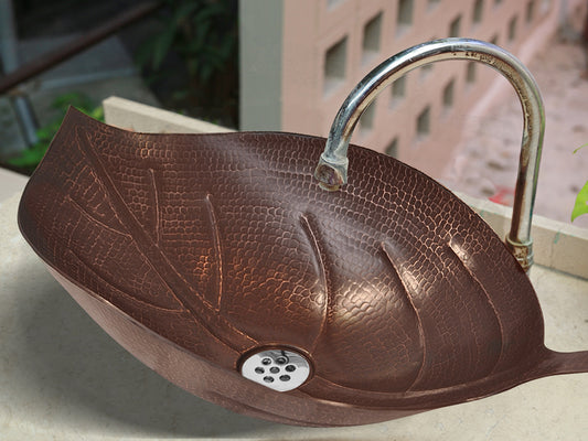 Innova Copper Vessel Sink Leaf Design