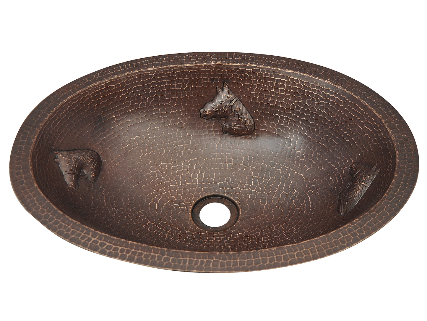 Innova Copper Oval Bath Sink Horses Design