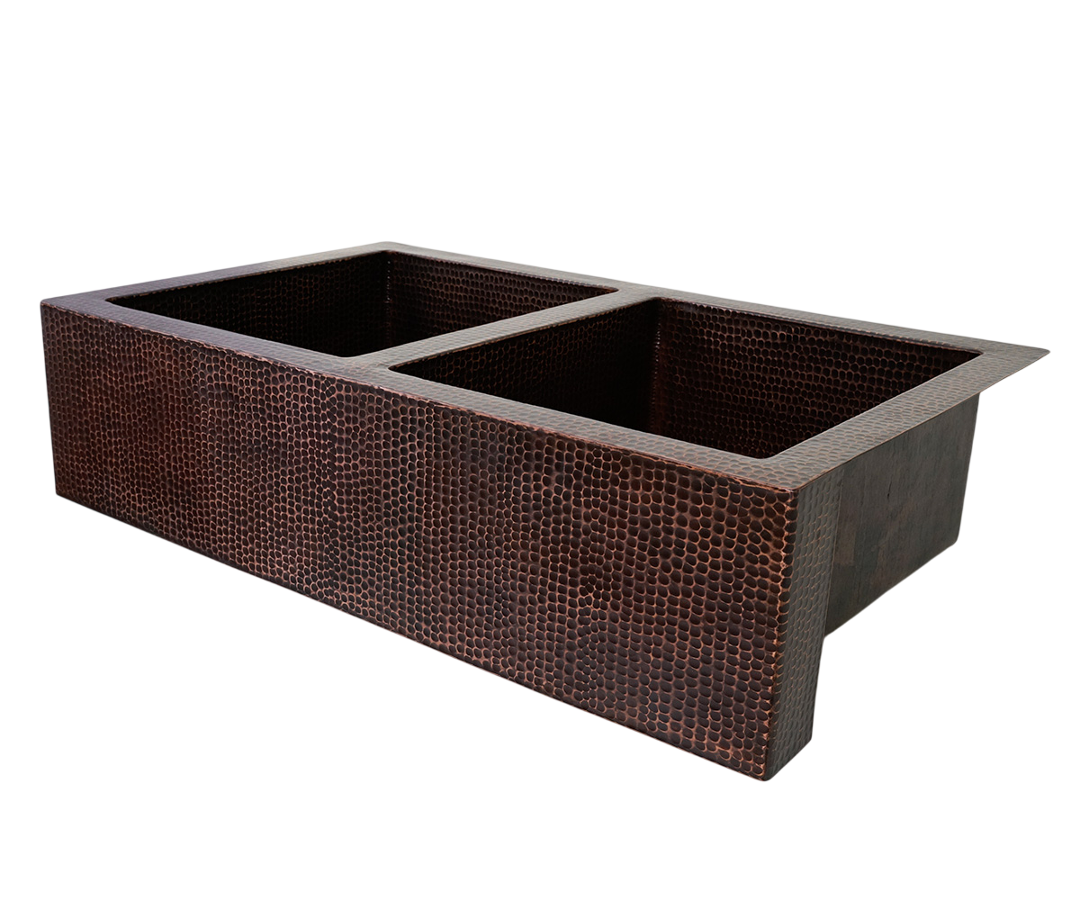 Fregadero de cocina estilo granja de cobre 50/50 