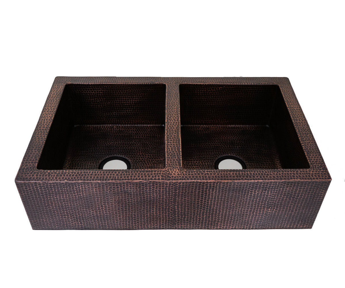 Fregadero de cocina estilo granja de cobre 50/50 