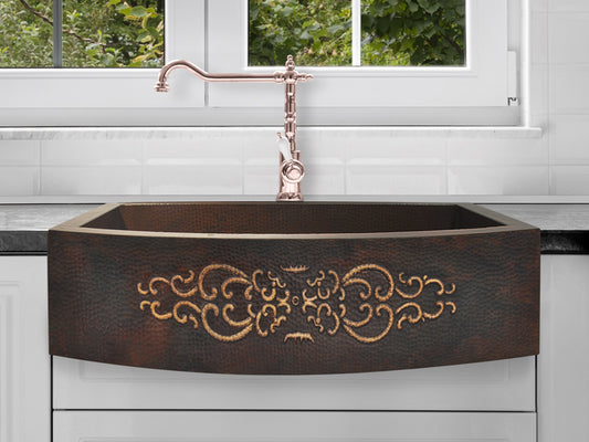 Copper Farmhouse Round Apron Kitchen Sink With Design