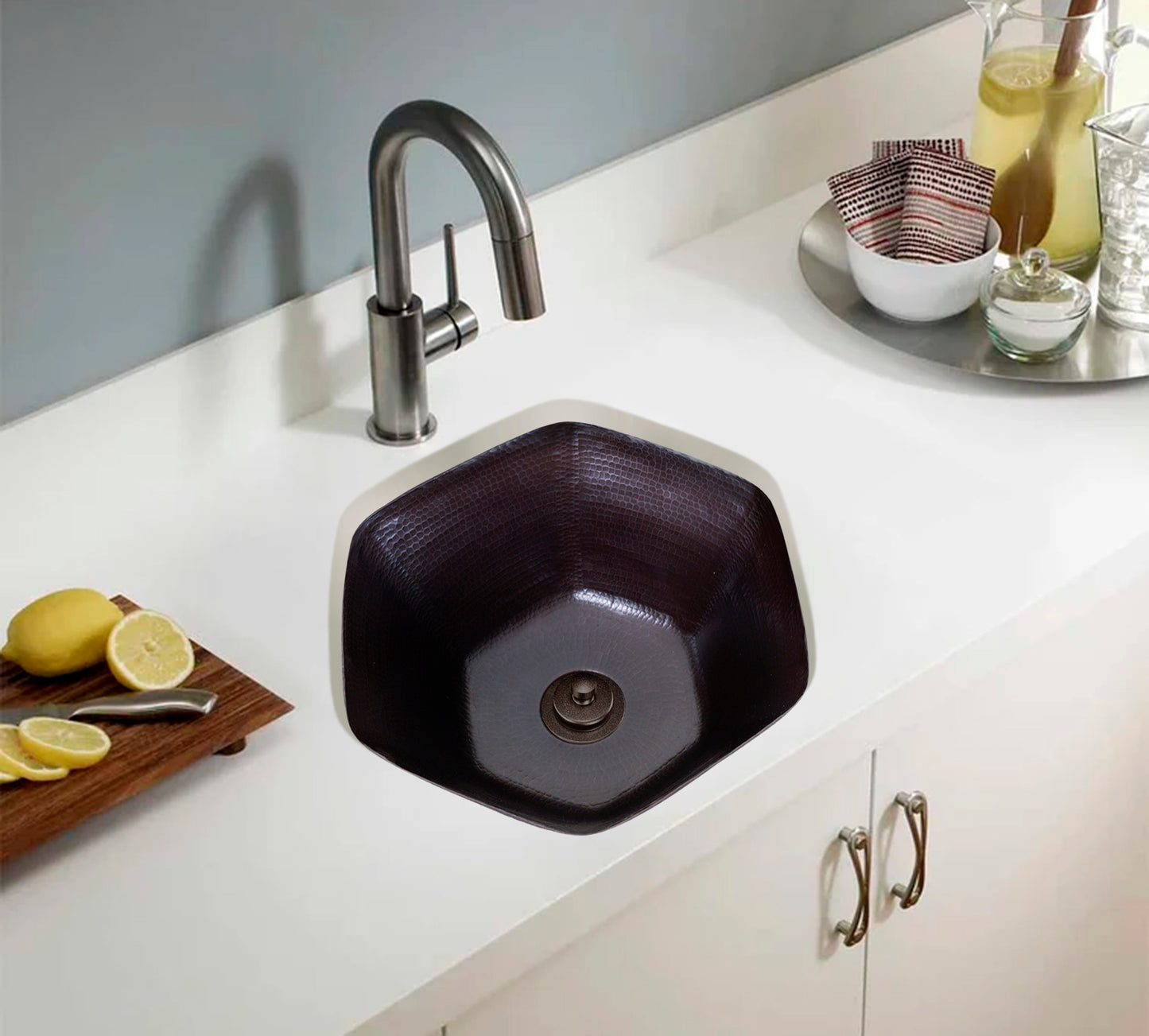 Fregadero de barra hexagonal de cobre 