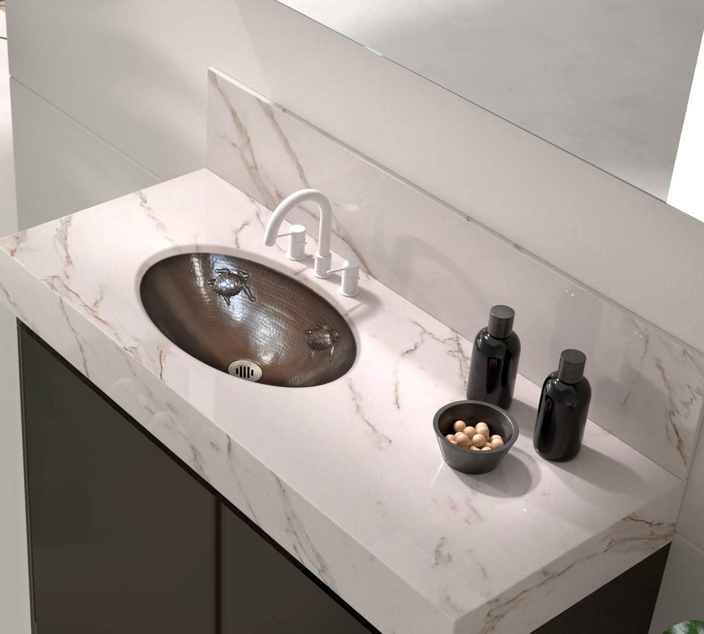 Diseño de tortugas de lavabo de baño ovalado de cobre 