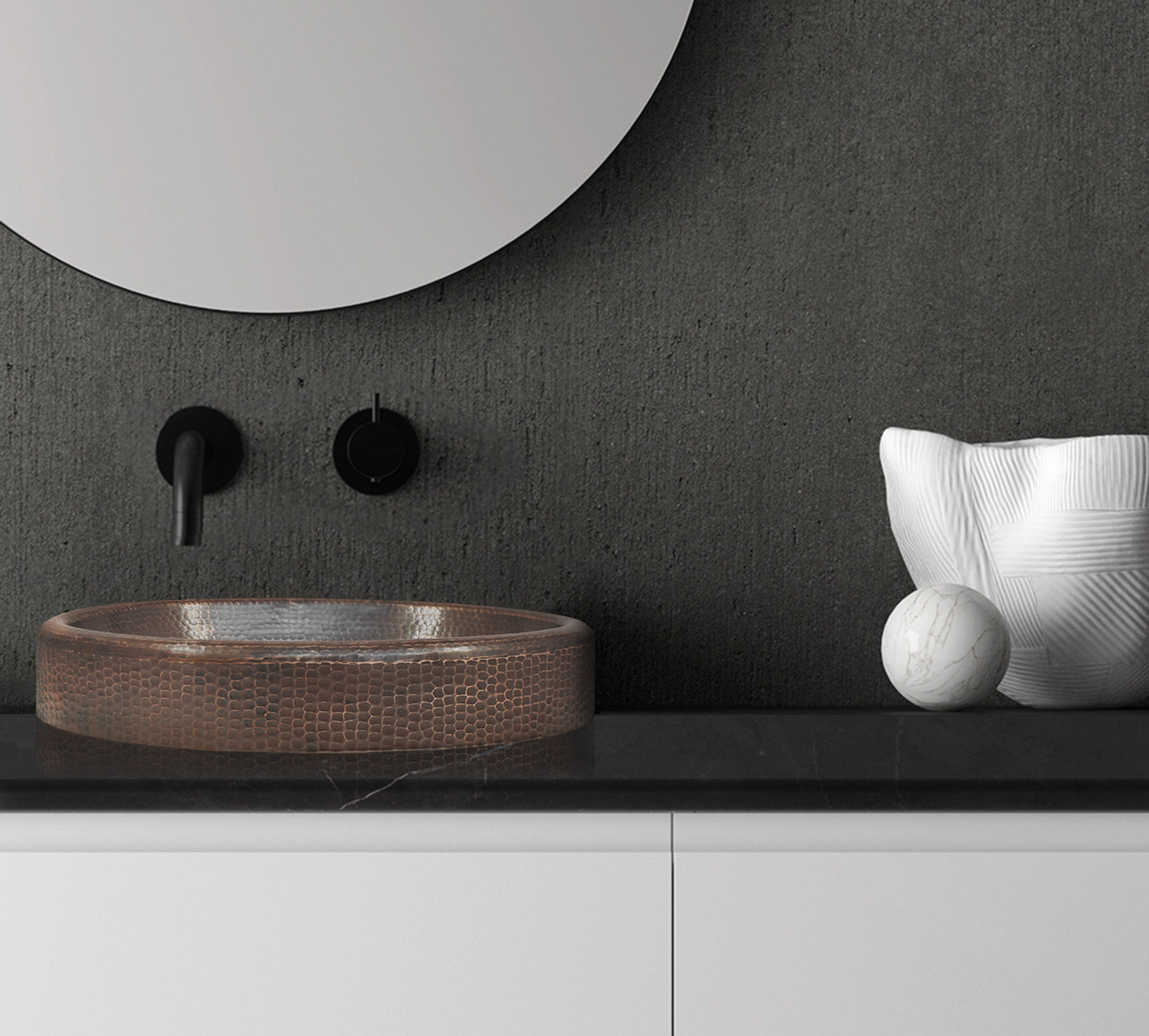 Lavabo de baño especial ovalado de cobre con delantal 