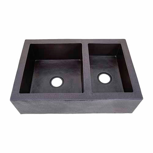 Fregadero de cocina estilo granja de cobre 50/50 