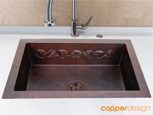 Copper Kitchen Sink Flower Design
