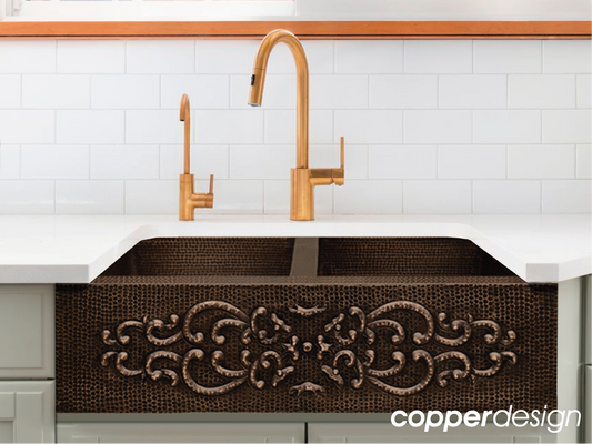 Copper Farmhouse Kitchen Sink  50/50 With Design