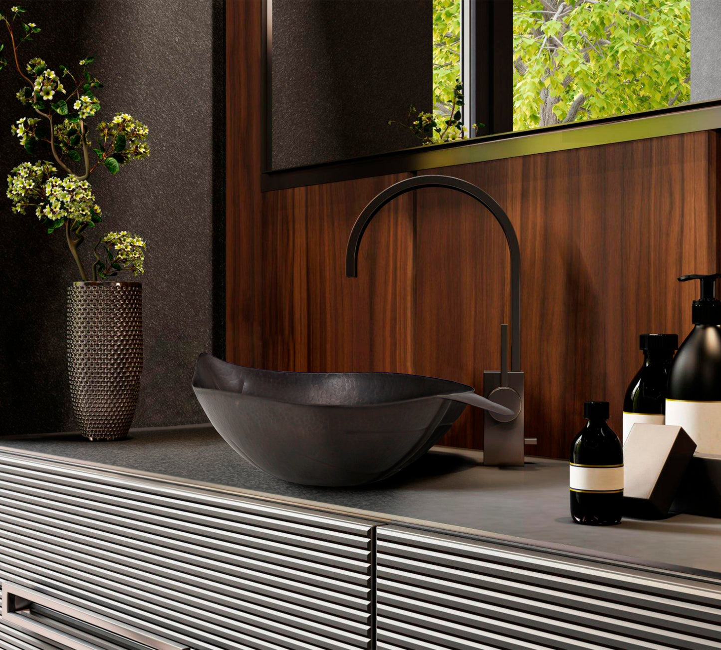 Innova Copper Vessel Sink Leaf Design