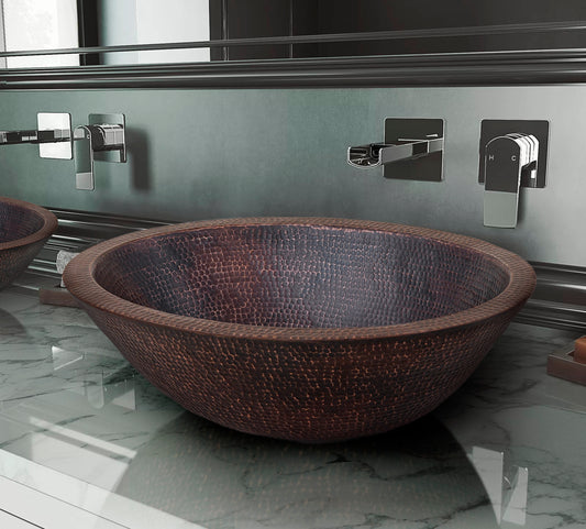 Fregadero ovalado de cobre de doble pared 