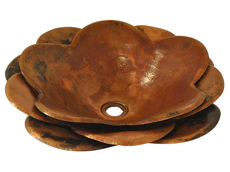 Copper Round Vessel Sink Flower Design