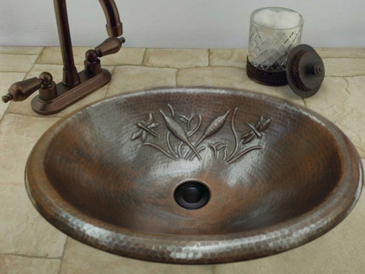 Copper Oval Bath Sink Rushes Design
