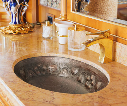 Copper Oval Bath Sink Flower Design